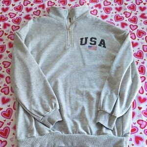 SHEIN Gray USA Quarter-Zip Sweatshirt